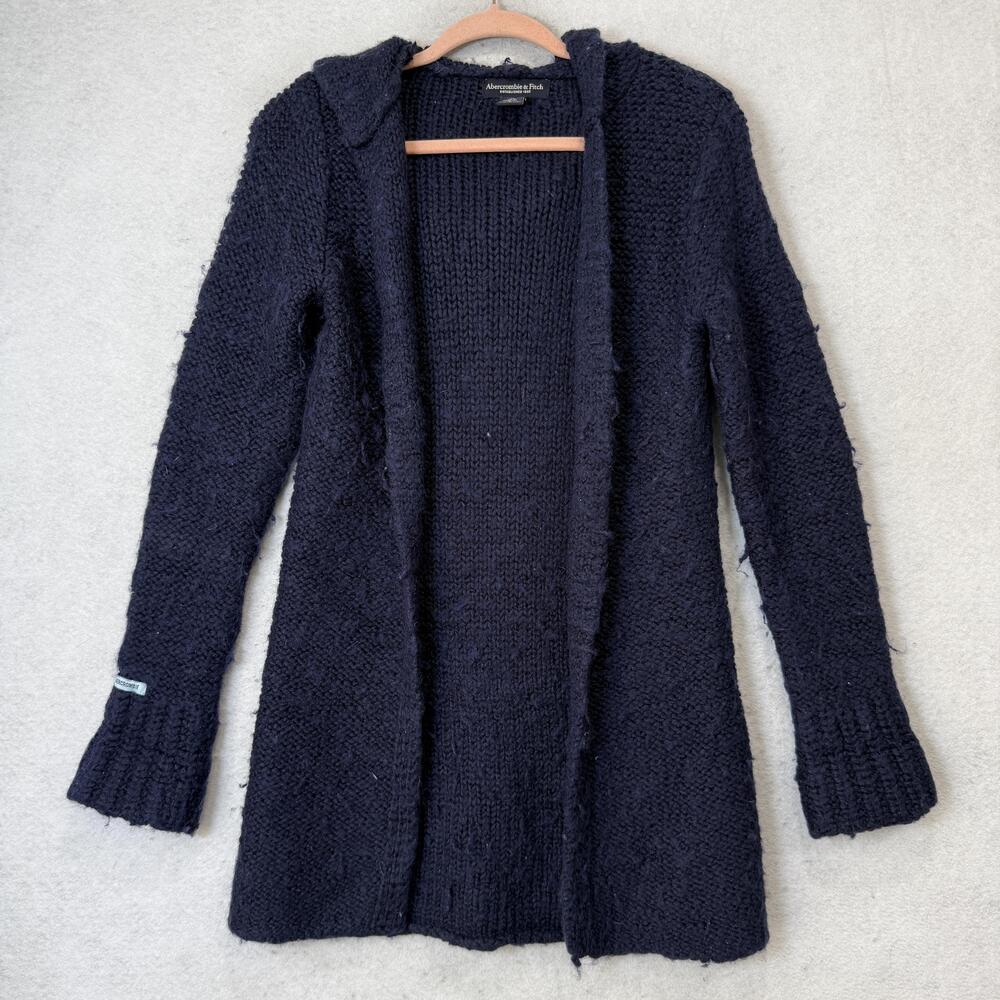Abercrombie & Fitch Y2K Cardigan Sweater Womens Small Blue Hooded Open Knit